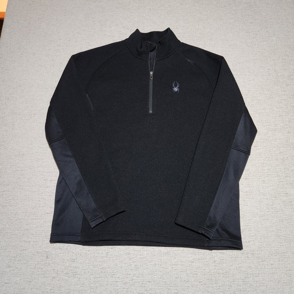 Spyder Quarter Zip Pullover Mens XL Black Textured Fleece Active Layering